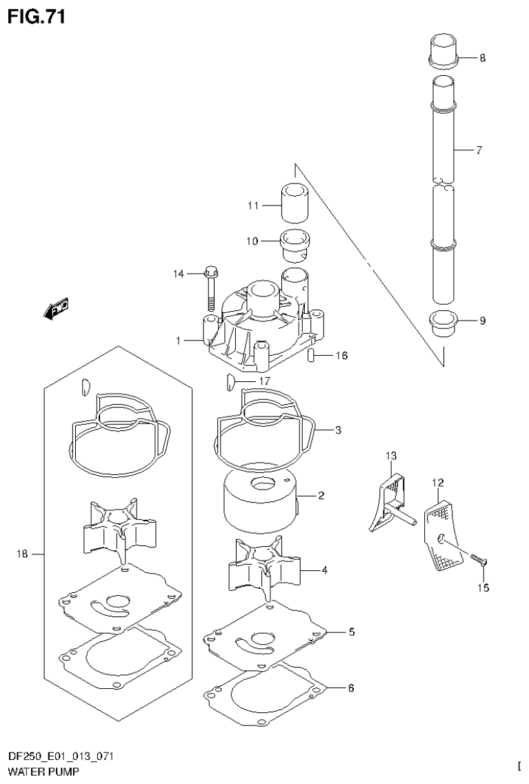 Suzuki DF200T, DF200Z, DF225T, DF225Z, DF250T, DF250Z WATER PUMP (DF225T E1) parts diagram